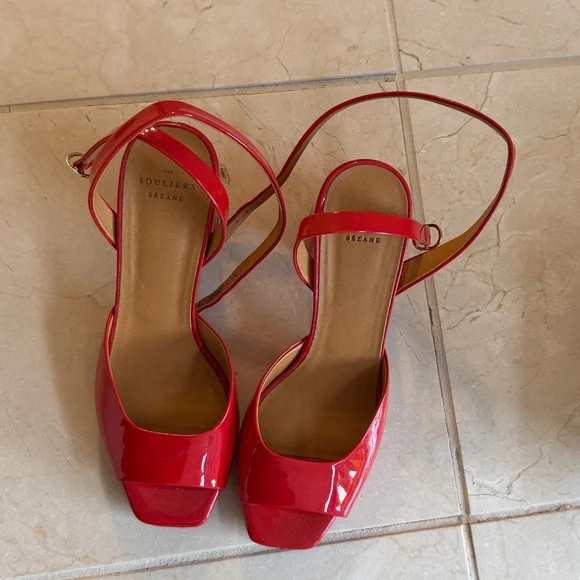 Sezane Maxine High Sandals Patent Coral - Size 8 - Picture 2 of 3